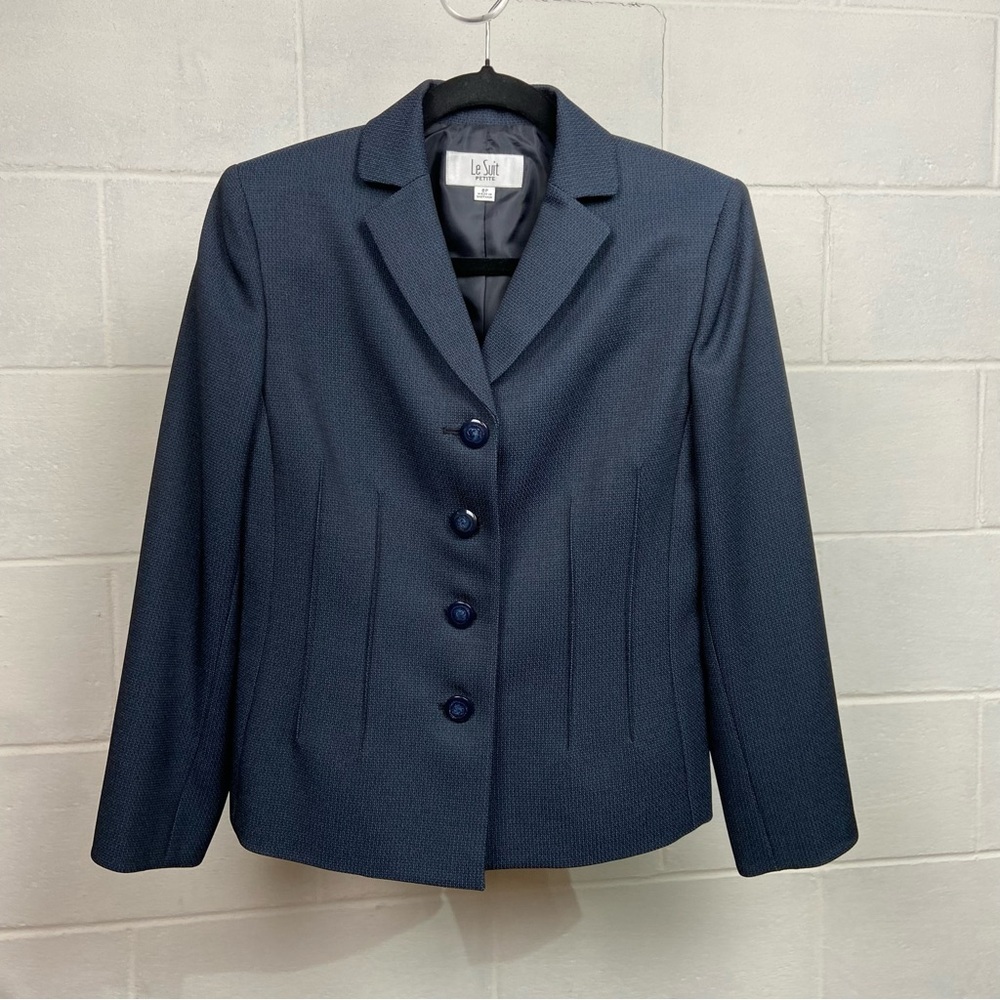 Le Suit‎ Petite Women's 4 Button Blazer Suit Jacket Size 8P Navy Blue Career